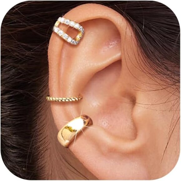 14K Gold Plated Ear Cuffs Non Piercing Clip-On Cartilage Earring Fake Earrings - Picture 1 of 7